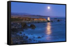 Full moon rising over Piedras Blancas elephant seal rookery, San Simeon, California, USA-Russ Bishop-Framed Stretched Canvas