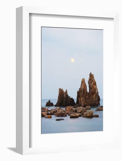 Full Moon Rising over Rock Stacks, Hashikuiiwa, Wakayama Prefecture, Honshu, Japan, Asia-Christian Kober-Framed Photographic Print