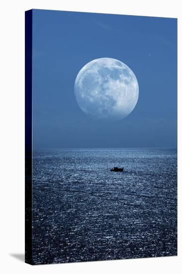 Full Moon Rising Over the Sea-Detlev Van Ravenswaay-Stretched Canvas
