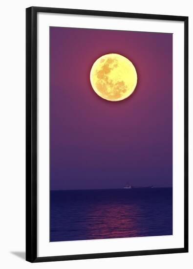 Full Moon rising over the sea-null-Framed Premium Photographic Print