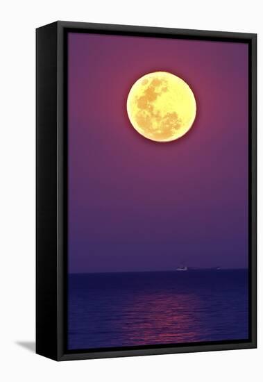 Full Moon rising over the sea-null-Framed Stretched Canvas