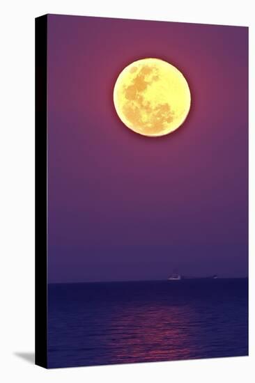 Full Moon rising over the sea-null-Stretched Canvas