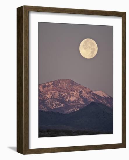 Full Moon Setting over Snow-Covered Magdelena Mountains at Socorro, New Mexico, USA-Larry Ditto-Framed Photographic Print