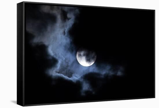 Full Moon Shining through Dramatic Clouds-logoboom-Framed Stretched Canvas