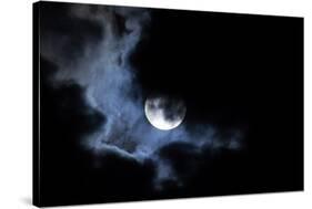 Full Moon Shining through Dramatic Clouds-logoboom-Stretched Canvas