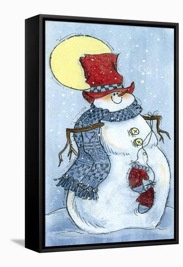 Full Moon Snow Man-Beverly Johnston-Framed Stretched Canvas