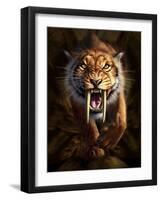 Full on View of a Saber-Toothed Tiger-null-Framed Art Print