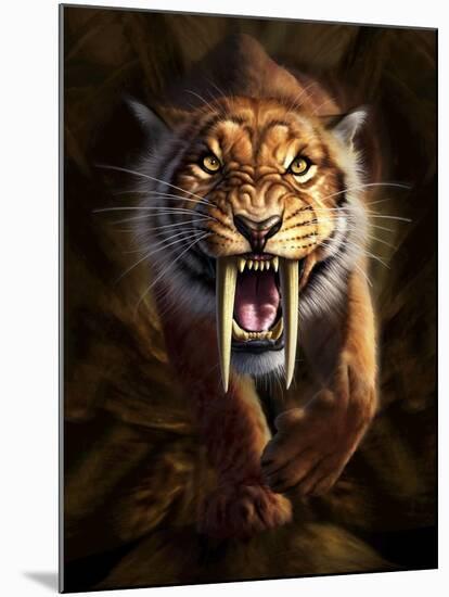 Full on View of a Saber-Toothed Tiger-null-Mounted Art Print