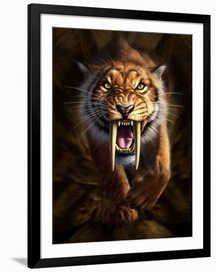 Full on View of a Saber-Toothed Tiger-null-Framed Art Print