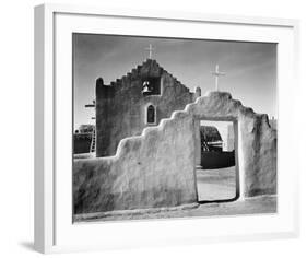 Full side view of entrance with gate to the right, Church, Taos Pueblo National Historic Landmark, -Ansel Adams-Framed Art Print