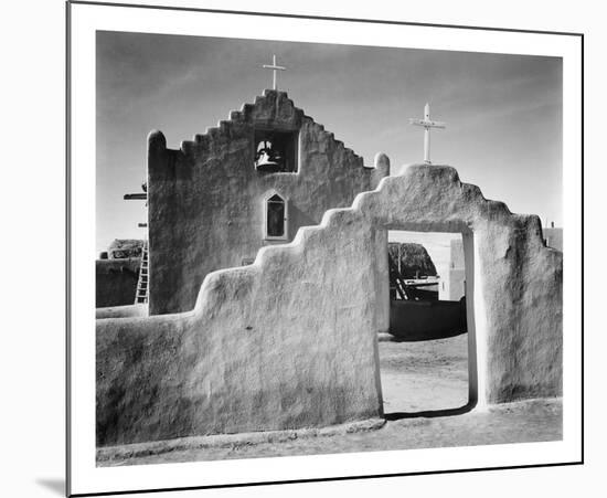 Full side view of entrance with gate to the right, Church, Taos Pueblo National Historic Landmark, -Ansel Adams-Mounted Art Print