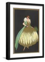 Full-Skirted Evening Dress with Fur Wrap-null-Framed Art Print