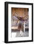 Full view of a Saddle resting on the railing, Tucson, Arizona, USA.-Julien McRoberts-Framed Photographic Print