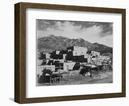 Full View Of City Mountains In Bkgd "Taos Pueblo National Historic Landmark New Mexico 1941"-Ansel Adams-Framed Art Print