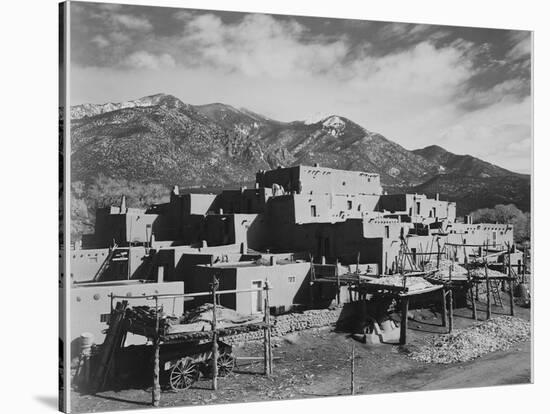 Full View Of City Mountains In Bkgd "Taos Pueblo National Historic Landmark New Mexico 1941"-Ansel Adams-Stretched Canvas