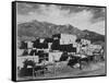Full View Of City Mountains In Bkgd "Taos Pueblo National Historic Landmark New Mexico 1941"-Ansel Adams-Framed Stretched Canvas