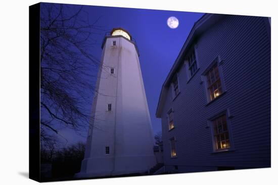 Full Winter Moon At Sandy Hook Lighthouse-George Oze-Stretched Canvas