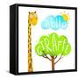 Fun Cartoon African Giraffe Animal with Lettering Hello. Fun Cartoon African Giraffe Animal with Tr-Popmarleo-Framed Stretched Canvas