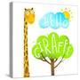 Fun Cartoon African Giraffe Animal with Lettering Hello. Fun Cartoon African Giraffe Animal with Tr-Popmarleo-Stretched Canvas