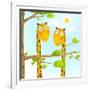 Fun Cartoon Baby Giraffe Animals in Wild for Kids Drawing. Funny Friends Giraffes Cartoon in Nature-Popmarleo-Framed Art Print