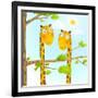 Fun Cartoon Baby Giraffe Animals in Wild for Kids Drawing. Funny Friends Giraffes Cartoon in Nature-Popmarleo-Framed Art Print