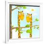 Fun Cartoon Baby Giraffe Animals in Wild for Kids Drawing. Funny Friends Giraffes Cartoon in Nature-Popmarleo-Framed Art Print