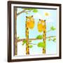 Fun Cartoon Baby Giraffe Animals in Wild for Kids Drawing. Funny Friends Giraffes Cartoon in Nature-Popmarleo-Framed Art Print