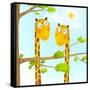 Fun Cartoon Baby Giraffe Animals in Wild for Kids Drawing. Funny Friends Giraffes Cartoon in Nature-Popmarleo-Framed Stretched Canvas