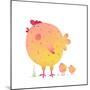 Fun Colorful Mother Chicken Bird and Babies Background. Bright and Cute Hen Family Illustration For-Popmarleo-Mounted Art Print