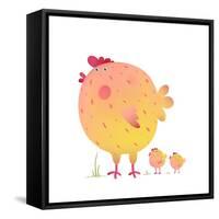 Fun Colorful Mother Chicken Bird and Babies Background. Bright and Cute Hen Family Illustration For-Popmarleo-Framed Stretched Canvas