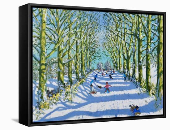 Fun in the sun and snow, Derby, 2022 (oil on canvas)-Andrew Macara-Framed Stretched Canvas