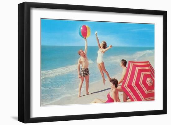 Fun on the Beach, Retro-null-Framed Art Print