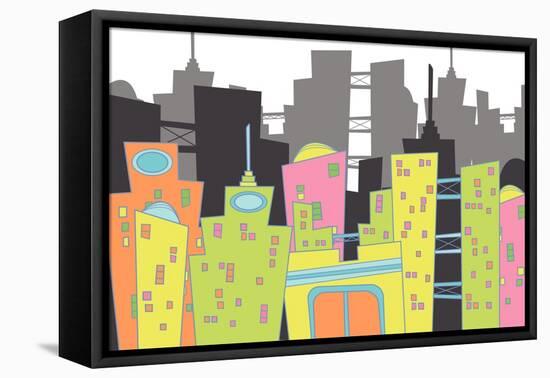 Fun Retro Cityscape-fat_fa_tin-Framed Stretched Canvas