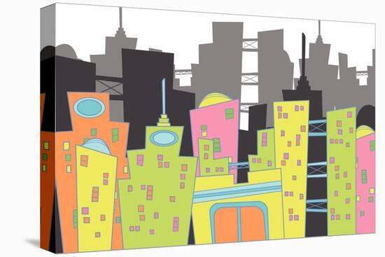 Fun Retro Cityscape-fat_fa_tin-Stretched Canvas