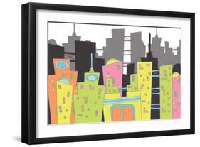 Fun Retro Cityscape-fat_fa_tin-Framed Art Print