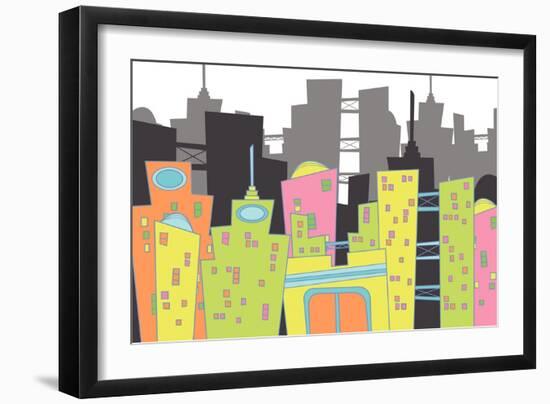 Fun Retro Cityscape-fat_fa_tin-Framed Art Print