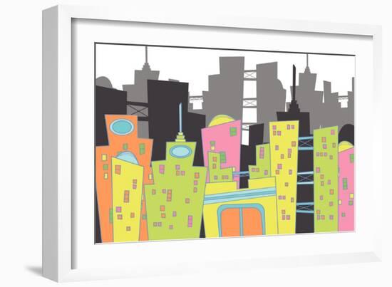 Fun Retro Cityscape-fat_fa_tin-Framed Art Print