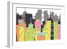 Fun Retro Cityscape-fat_fa_tin-Framed Art Print