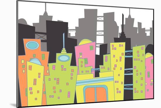 Fun Retro Cityscape-fat_fa_tin-Mounted Art Print