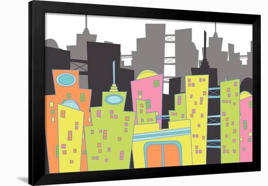 Fun Retro Cityscape-fat_fa_tin-Framed Art Print