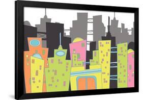 Fun Retro Cityscape-fat_fa_tin-Framed Art Print