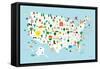 Fun USA Map-Ann Kelle-Framed Stretched Canvas