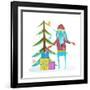 Fun Winter Holiday Rabbit for Kids with Fur Tree and Presents. Merry Christmas or Happy New Year Se-Popmarleo-Framed Art Print