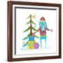 Fun Winter Holiday Rabbit for Kids with Fur Tree and Presents. Merry Christmas or Happy New Year Se-Popmarleo-Framed Art Print