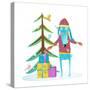 Fun Winter Holiday Rabbit for Kids with Fur Tree and Presents. Merry Christmas or Happy New Year Se-Popmarleo-Stretched Canvas