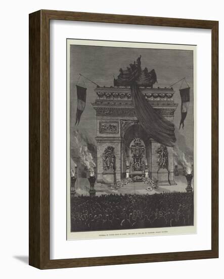 Funeral of Victor Hugo in Paris, the Bier at the Arc De Triomphe, Champs Elysees-null-Framed Giclee Print