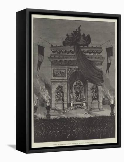 Funeral of Victor Hugo in Paris, the Bier at the Arc De Triomphe, Champs Elysees-null-Framed Stretched Canvas