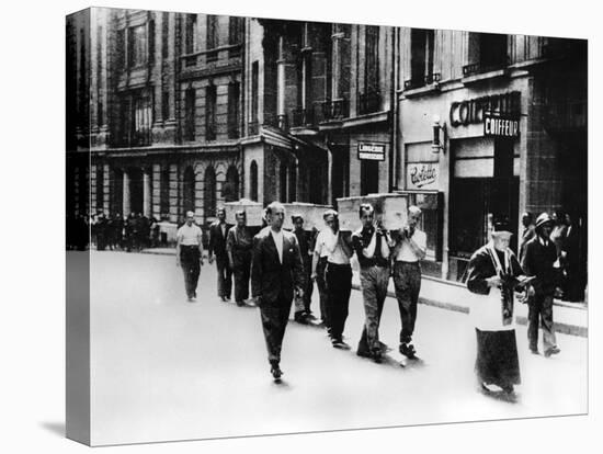Funeral Procession of Members of the French Resistance, Paris, 1944-null-Stretched Canvas