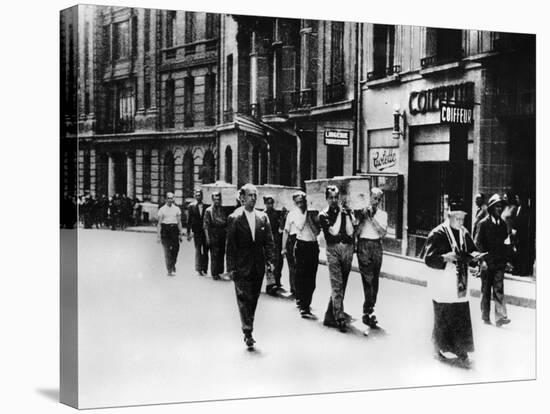 Funeral Procession of Members of the French Resistance, Paris, 1944-null-Stretched Canvas