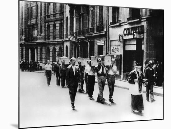 Funeral Procession of Members of the French Resistance, Paris, 1944-null-Mounted Giclee Print